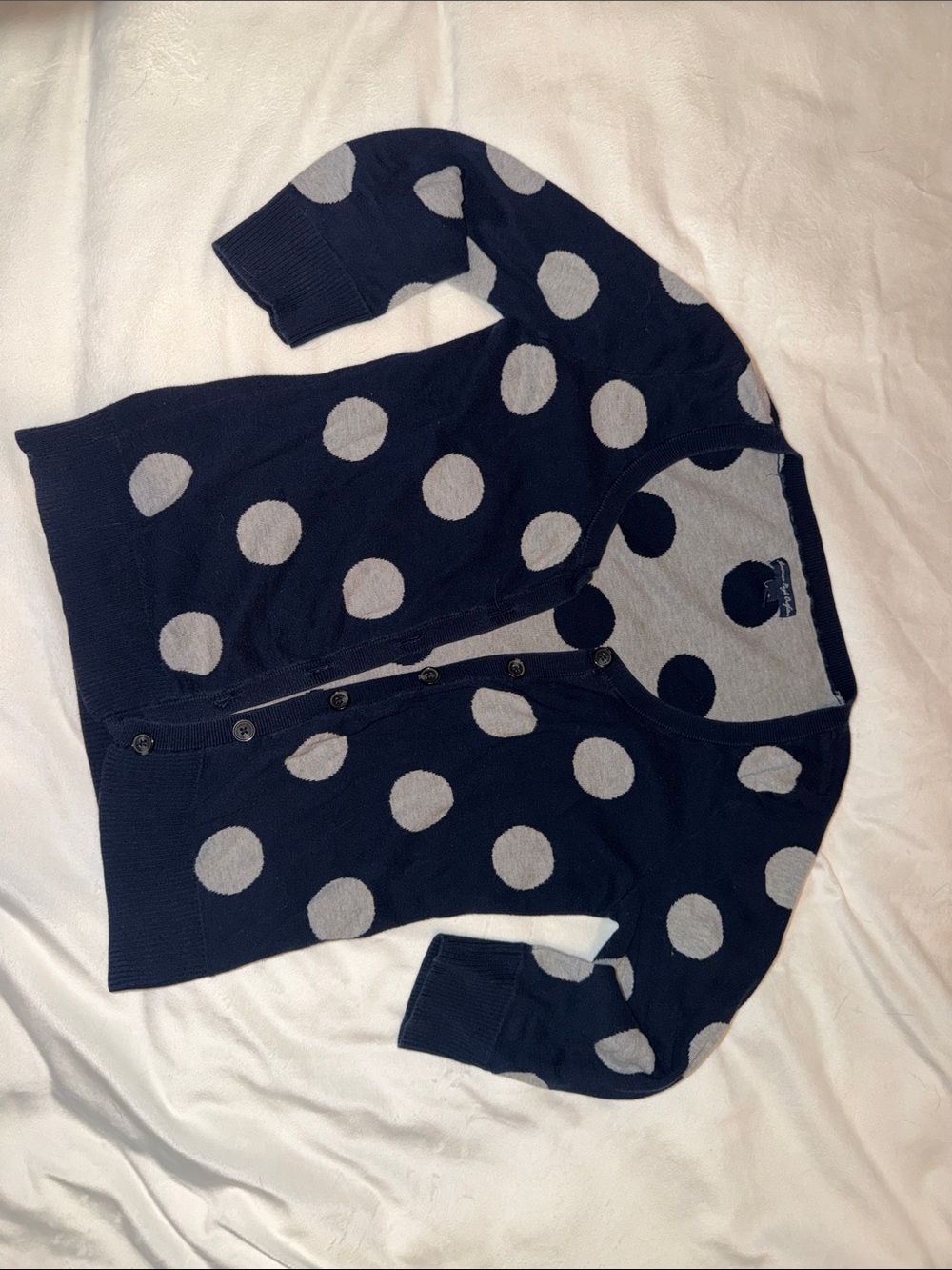 American Eagle Outfitters Navy and Light Gray Polka Dot Cardigan